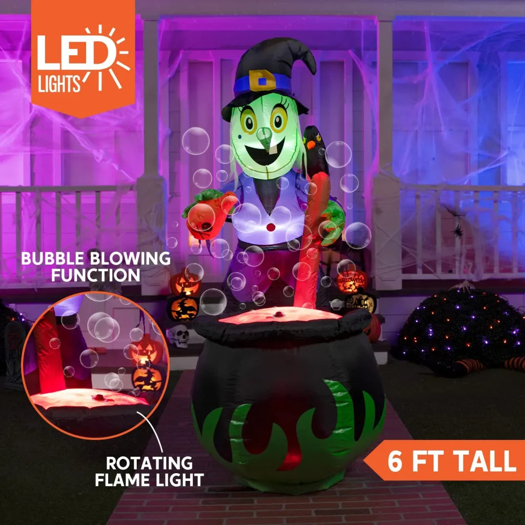 Syncfun 6 FT Halloween Inflatable Outdoor Witches Cauldron Pot Large Decorations with Flame Light and Bubble,Halloween Blow Ups for Outside Yard Decoration