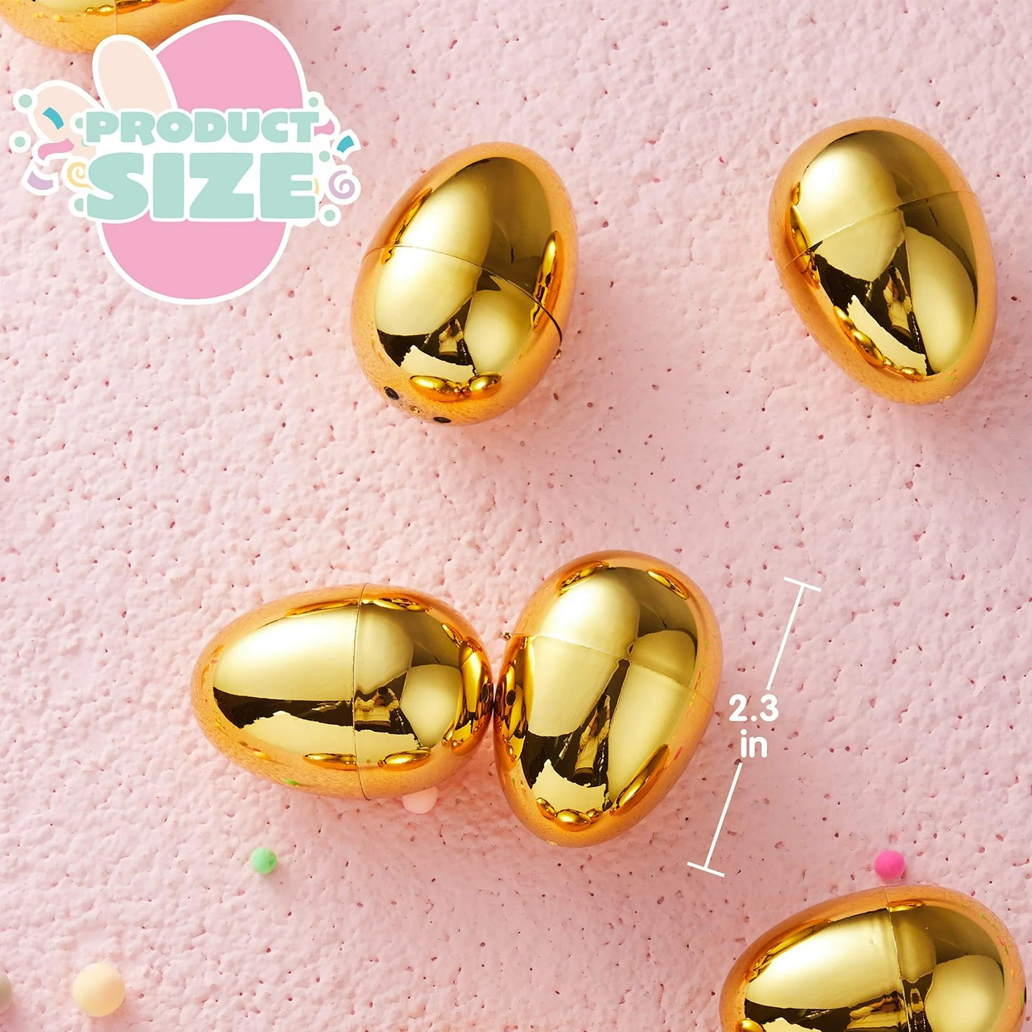 JOYFY 36 PCS Gold Easter Eggs 2.3" Metallic Plastic Empty Eggs Fillable for Easter Hunt, Filling Treats, Party Favor, Basket Stuffers, Classroom Prize Supplies