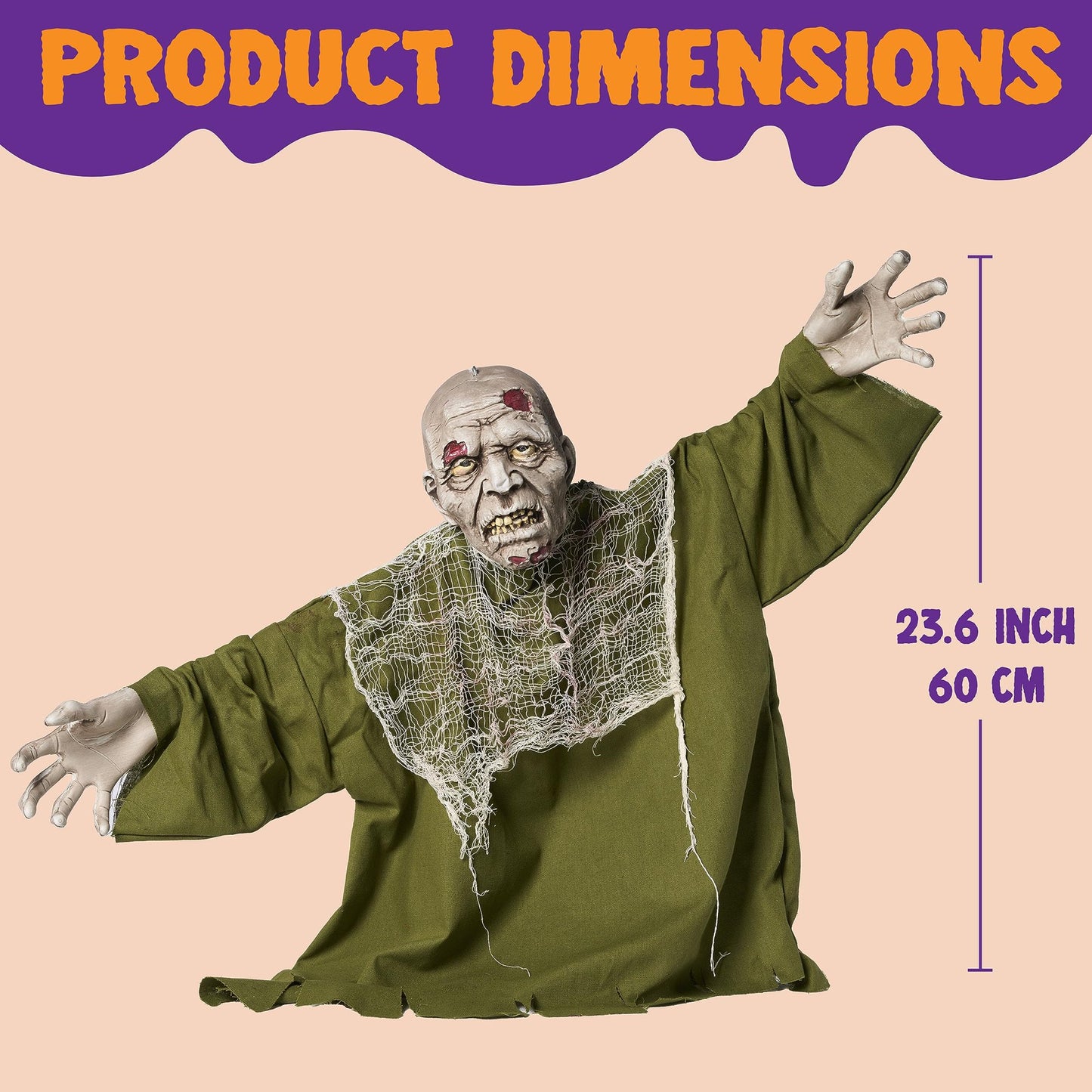 Joyfy Halloween Groundbreaker Animated Halloween Decorations Zombie with Crawling Creepy Animatronic Decorations with Movable Arms,Outdoor Scary Halloween Yard Decorations