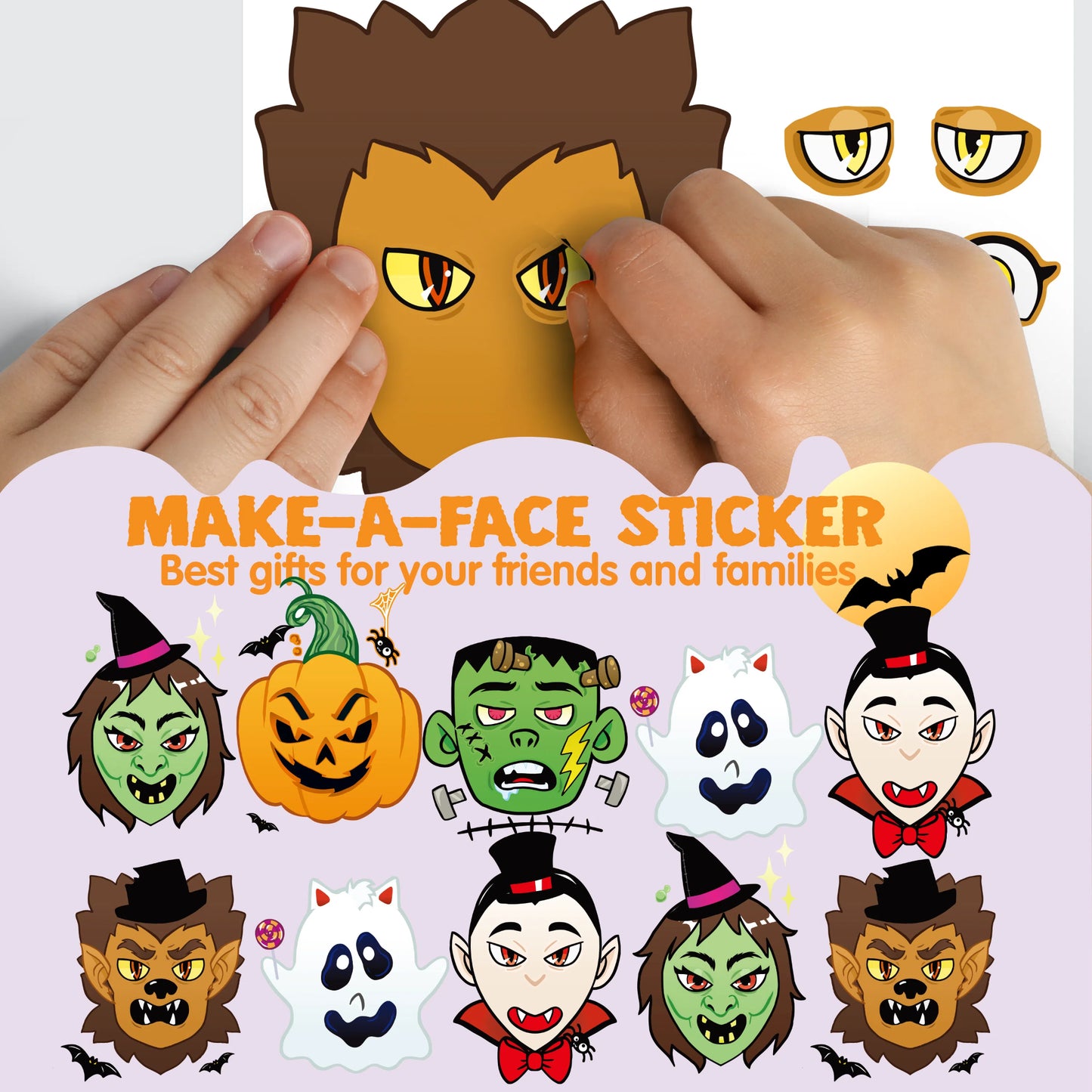 Joyfy 36 Pcs Halloween Stickers Make a Face Halloween Characters Stickers for Kids,Witch Vampire Self Adhesive DIY Decorations Stickers Fall Stickers Party Favors for Kids,Halloween Craft