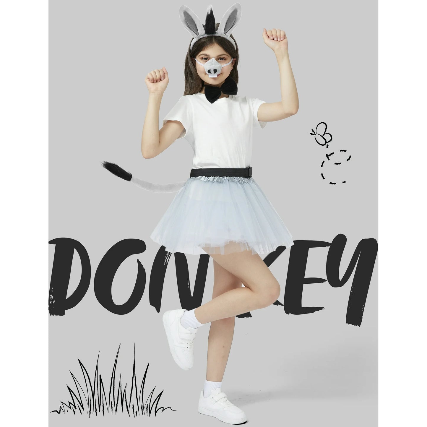Joyfy Halloween 4 PCS Donkey Costume Accessory Set for Adults and Kids, Cute Donkey Ears Headband, Halloween Animal Costume Accessories Set