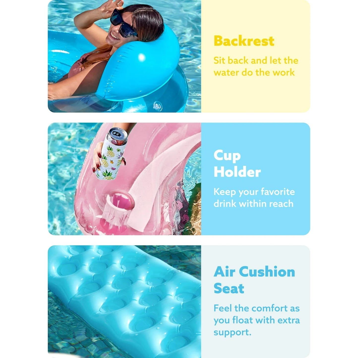 2 Packs Transparent Pool Chair,Blow up Floating Pool Floats Chair (Blue, Pink)