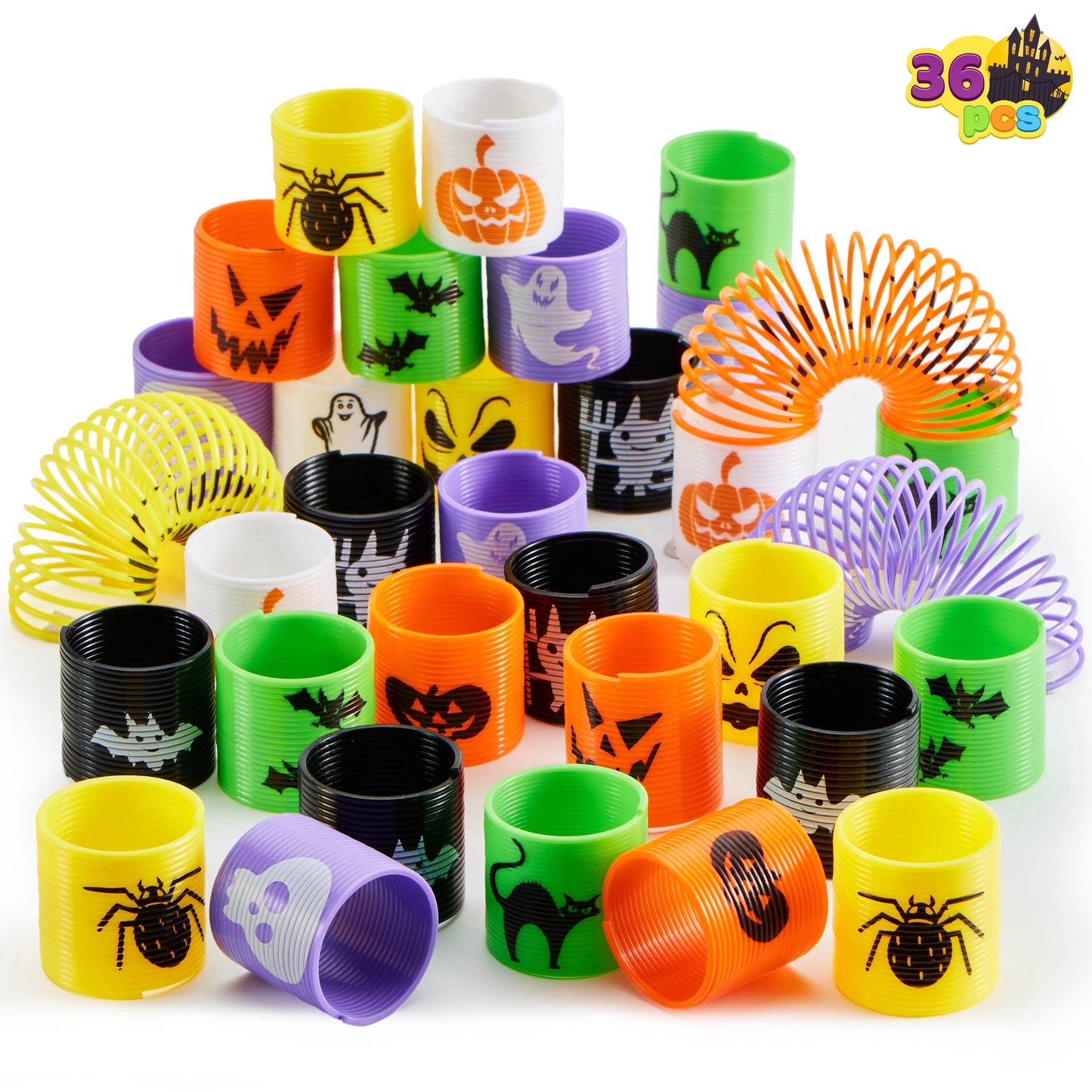 Joyfy 36 PCS Halloween Coil Spring Toys for Kids, Mini Springs for Halloween Party Favors, Stress Coils Fidget Toy for Trick or Treat Goodie Bag Fillers, Classroom Prizes
