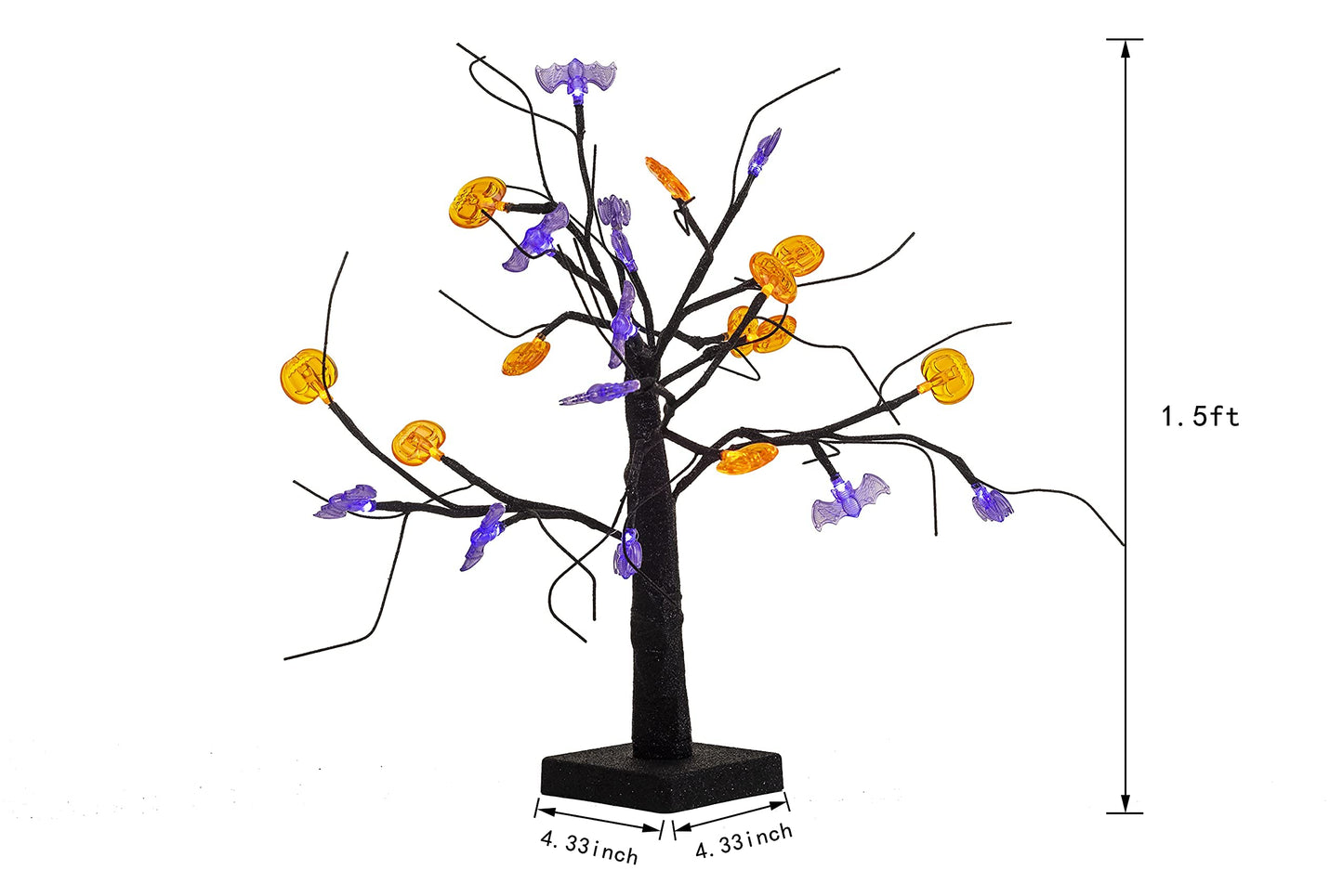 Joiedomi 1.5 FT Halloween Spooky Tree, Light Up Halloween Tree with 24 LED Orange Pumpkin and Purple Bat Lights, Prelit Black Tree for Halloween Tabletop Tree Decor Halloween Indoor Desktop Decoration