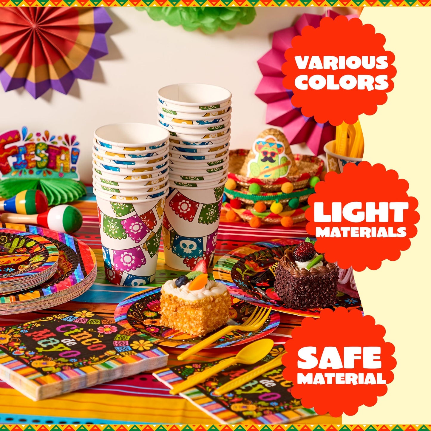 168 pieces of carnival party paper plates and napkins set for decorating Mexican themed parties