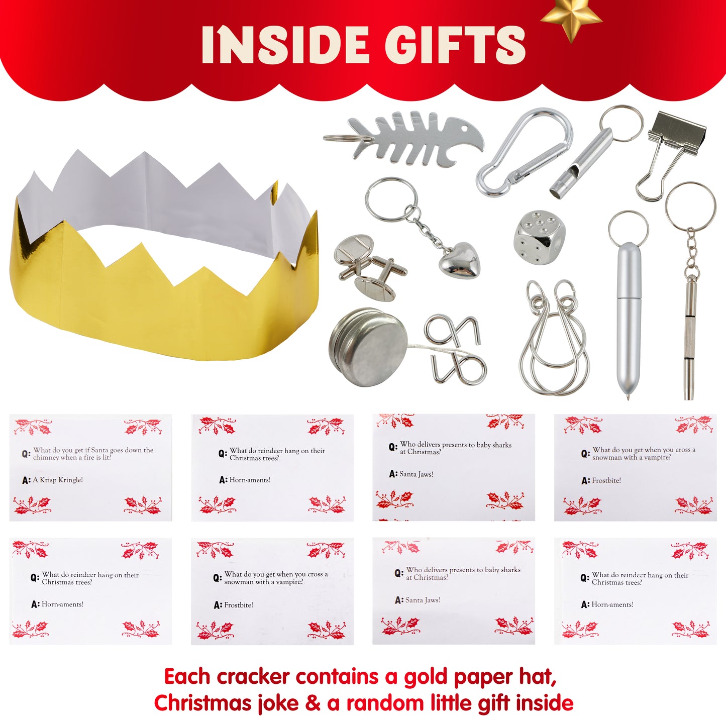 Joyfy 12 Pcs Christmas Crackers Party Favor Non-Snap Red & White Snowflake Design for Kids