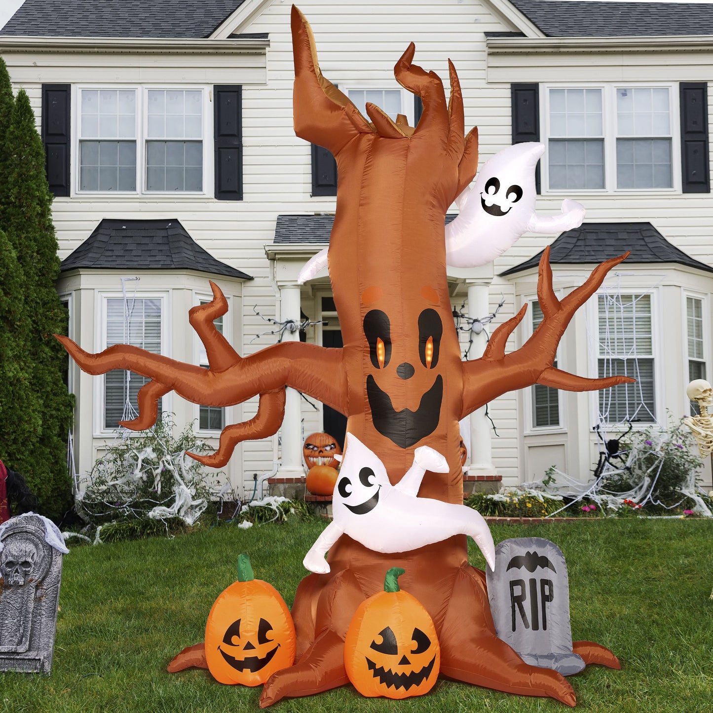 JOYIN 8 FT Halloween Inflatable Scary Tree,Halloween Tree with Ghost and Build-in LEDs Blow up Yard Decorations,Halloween Inflatables Outdoor Decorations