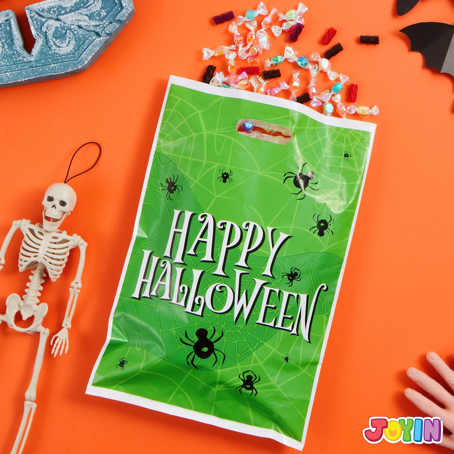 SYNCFUN 72 Pcs Halloween Treat Bags Goodie Bags Plastic Halloween Candy Bags Trick or Treat Creepy Designs Halloween Bags for Kids Trick or Treat,Classroom Goody Bags