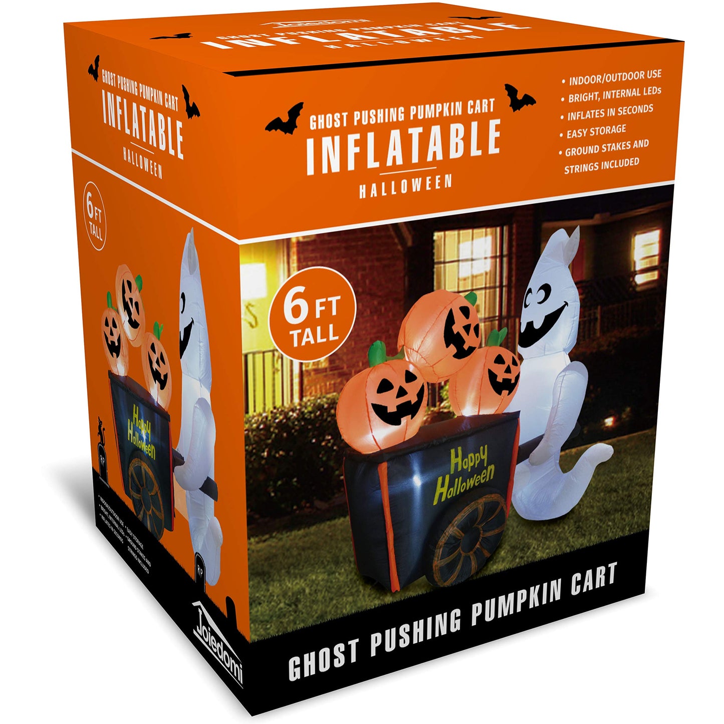 Syncfun 6 FT Halloween Inflatable Ghost Pushing Pumpkin Cart Decorations with Build-in LEDs,Outdoor Halloween Ghost Decorations Blow up Yard Decorations