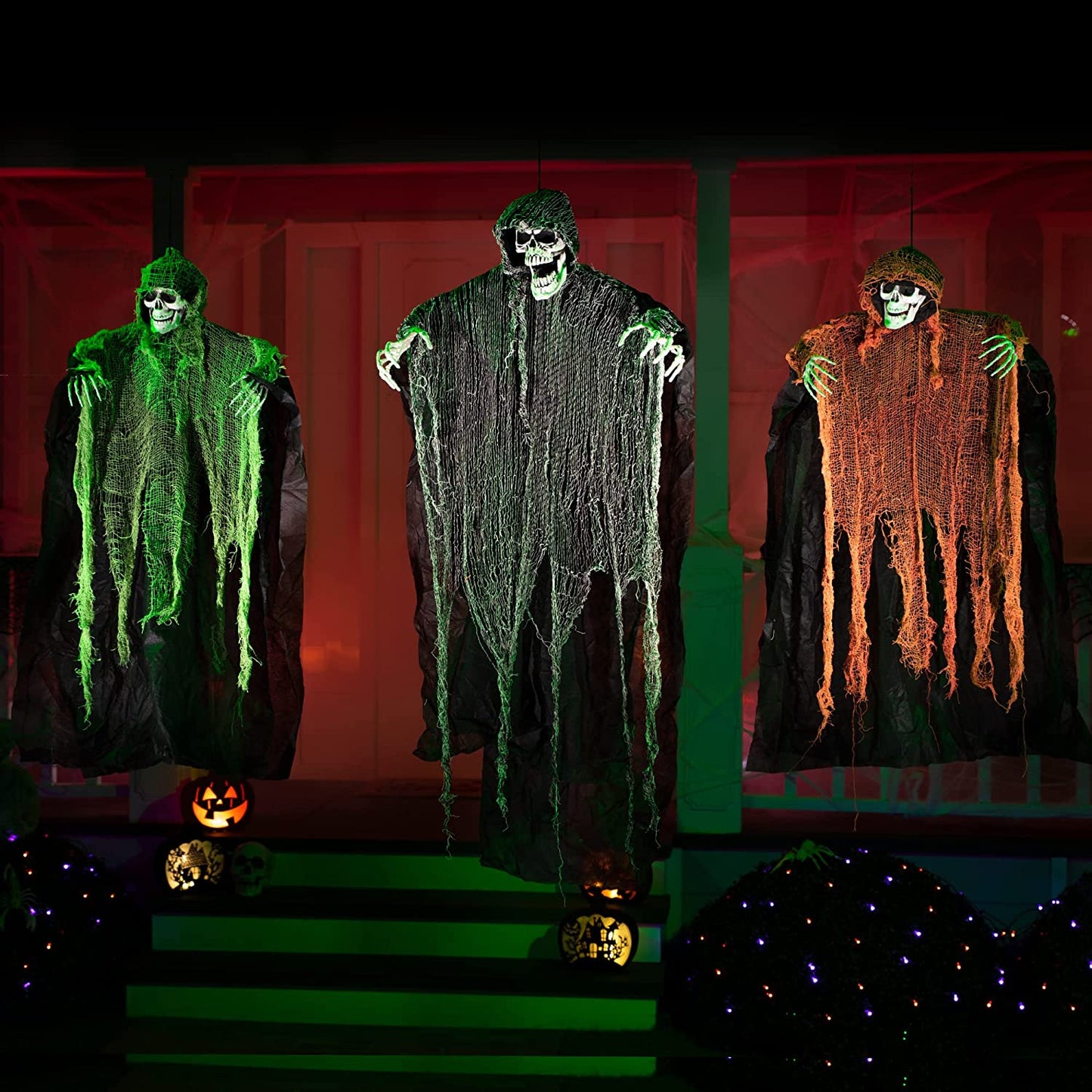 JOYIN 3 Pack Halloween Hanging Grim Reapers,One 47” and Two 35” Halloween Grim Reapers,Halloween Skeleton Flying Ghost for Haunted House Prop Decor,Halloween Outdoor Indoor Decor