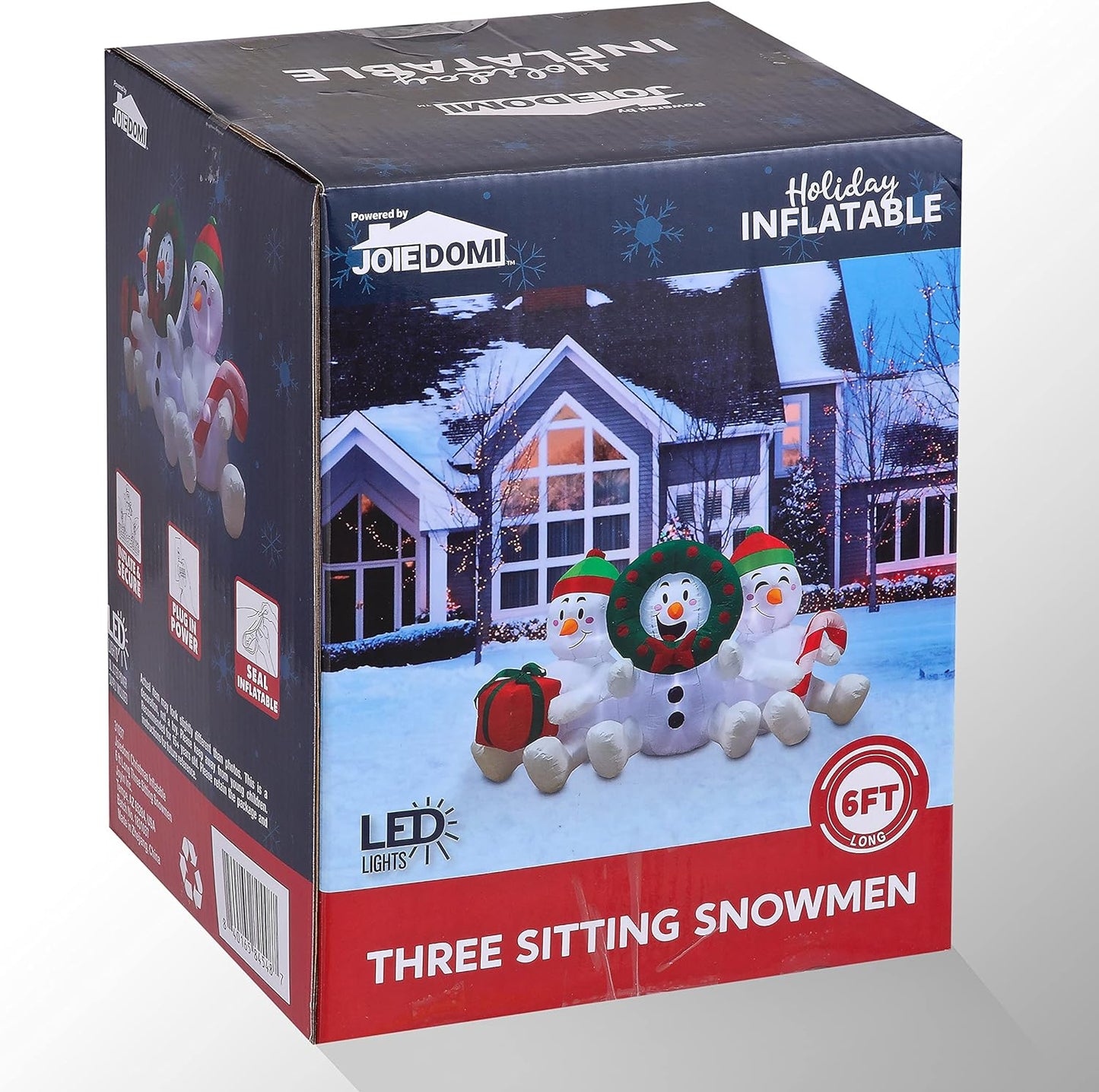 Joyfy 6 FT Christmas Inflatables Snowmen Outdoor Decorations,Christmas Three Sitting Snowmans Blow Ups Yard with Built-in LEDs for Holiday Party Garden Lawn Decor
