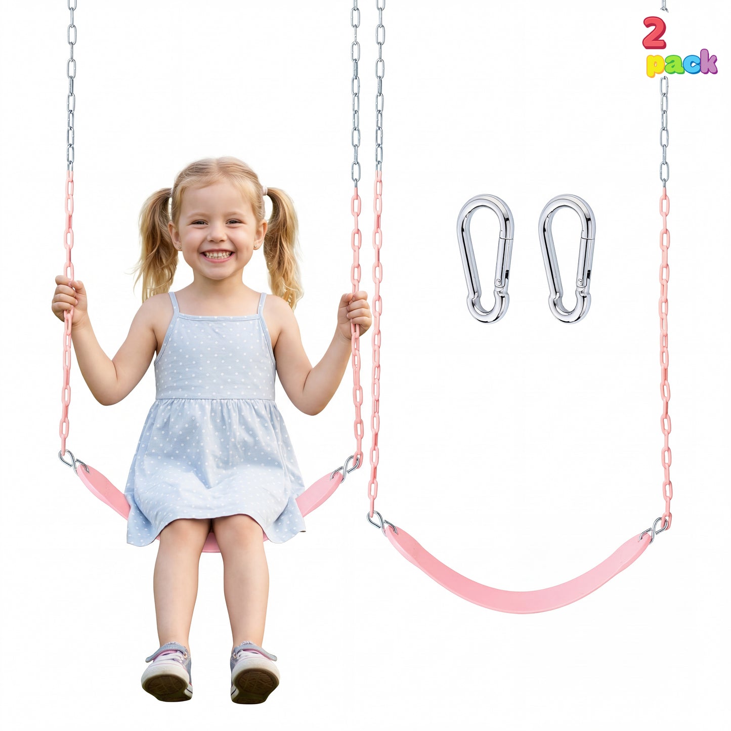 Joyfy 2 Pack Kids Swing Set, Swingset Outdoor For Kids Sakura Pink With 66" Heavy Duty Chain Gang All Stars For Playground Backyards
