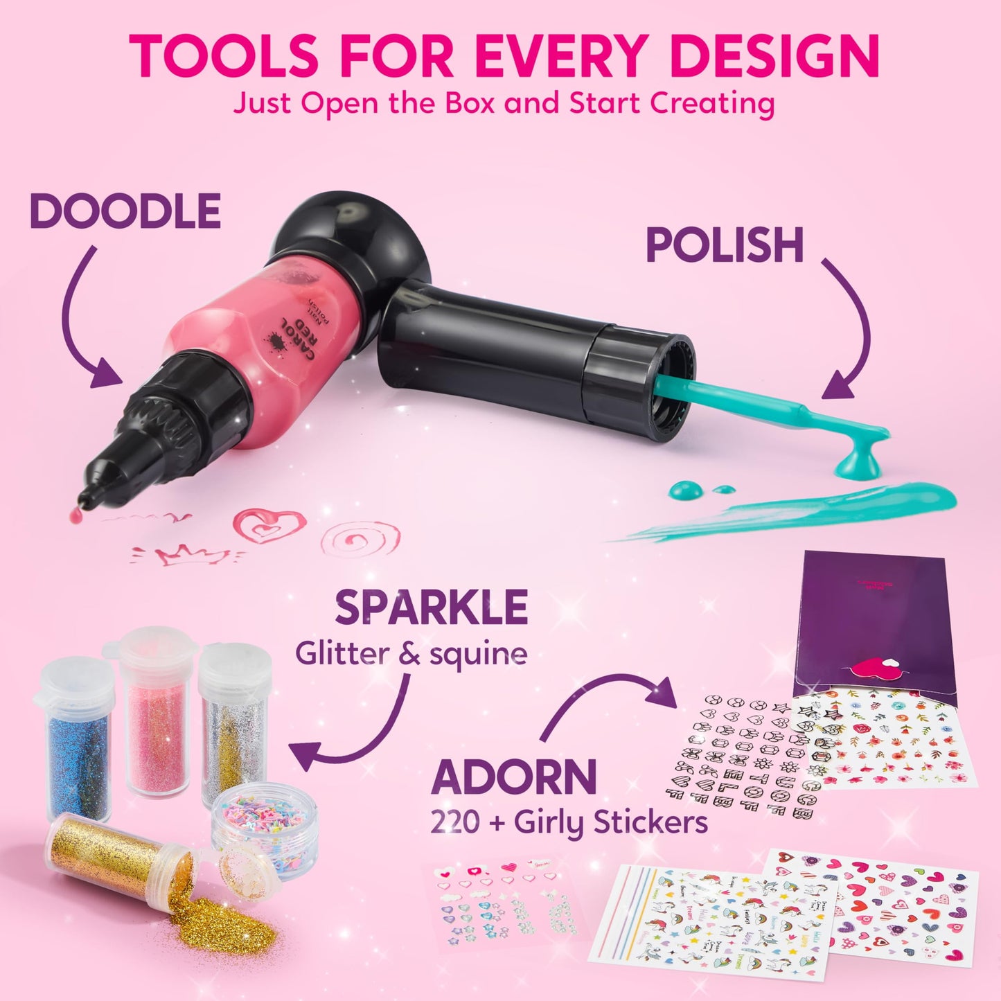 Gifts for 7 8 9 Year Old Girls, Nail Polish Art Kit for Kids, All-In-One Set for Nail Salon Game