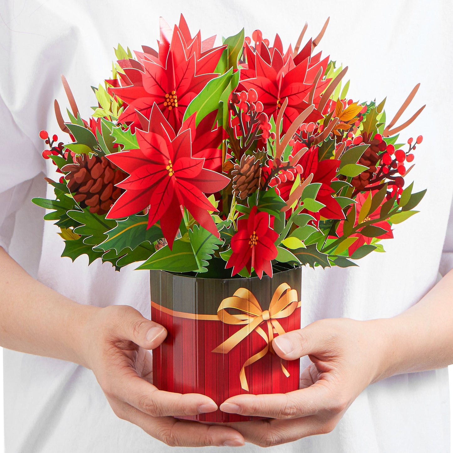 Joyfy Christmas Pop-up Greeting Cards with Envelope, 3D Permanent Flower Greeting Cards, Holiday Pop-up Greeting Cards for Family Members, Christmas and All Occasions