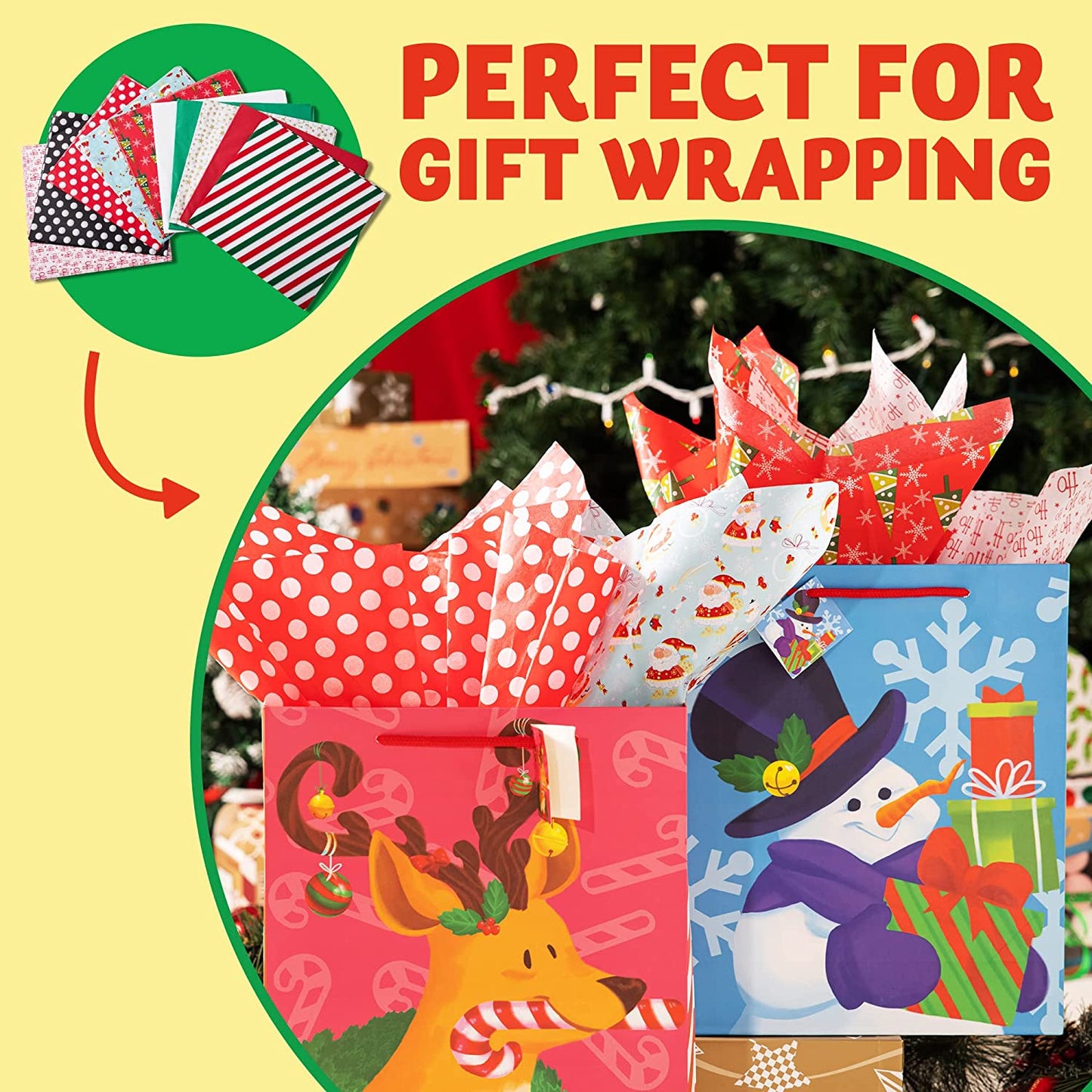 Joyfy 150 Sheets Christmas Tissue Paper Assorted Design 20" x 20" Easy and Fast Gift Wrapping Accessory for Present Boxes, Xmas Gift Wrapping Bags and Wine Bottles