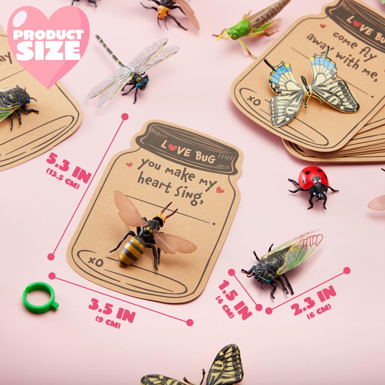 30 Pcs Valentines Day Gift Cards Realistic Bug Toy Set for Kids Valentine's Classroom Exchange Party Favor Toys, Valentine Gift Exchange