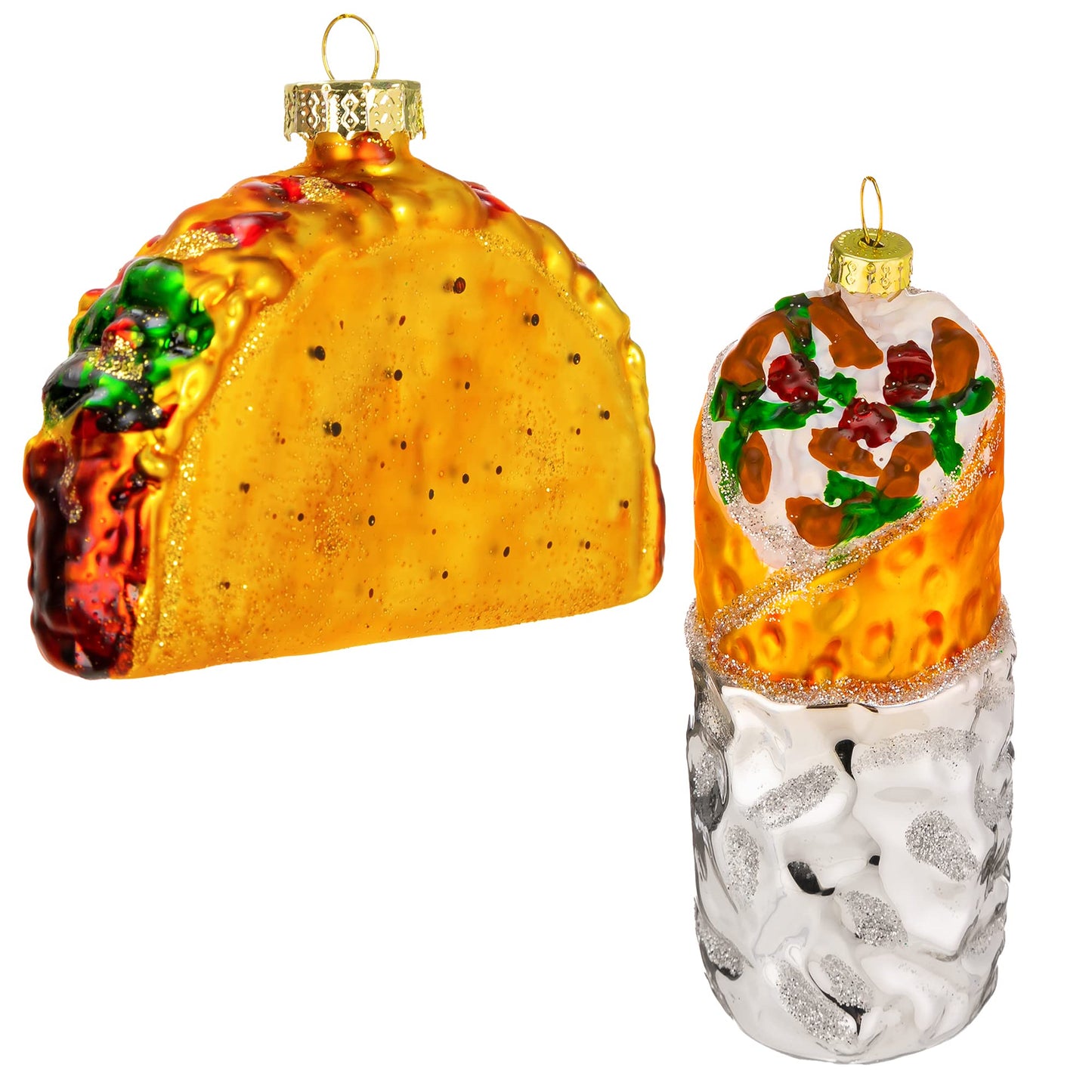 SYNCFUN Christmas Glass Blown Ornament Taco and Burrito Set Handcrafted Hanging Christmas Tree Decoration for Xmas Gift Holiday Party Favor Indoor Decoration