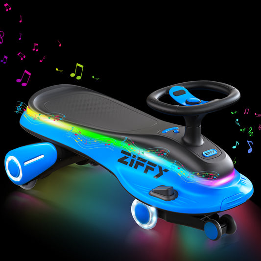 ZIFFY 6V 5.5A Light-Up Electric Wiggle Car with Pedal ，2-in-1 Swing Car, 2 Speed Ride on Toy,Anti-Rollover , Flashing Wheels，Rechargeable Battery,Blue