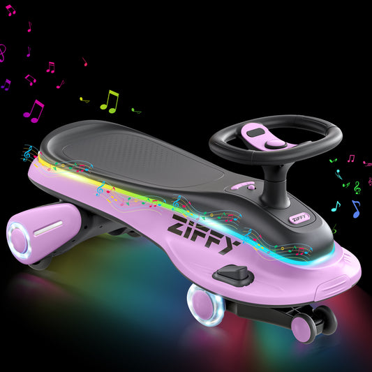 ZIFFY 6V 5.5A Light-Up Electric Wiggle Car with Pedal ，2-in-1 Swing Car, 2 Speed Ride on Toy,Anti-Rollover , Flashing Wheels，Rechargeable Battery,Purple