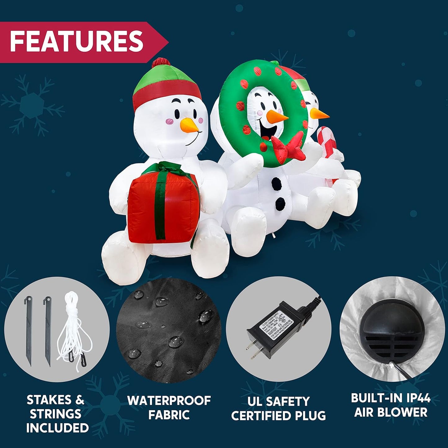 Joyfy 6 FT Christmas Inflatables Snowmen Outdoor Decorations,Christmas Three Sitting Snowmans Blow Ups Yard with Built-in LEDs for Holiday Party Garden Lawn Decor