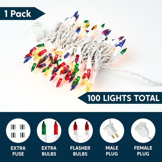 Joyfy Multicolor Christmas Lights,42.6ft 200(2x100) Count Led Christmas String Lights,Connectable White Wire Xmas Tree Lights for Indoor Outdoor Christmas Decorations Holiday Party Decor