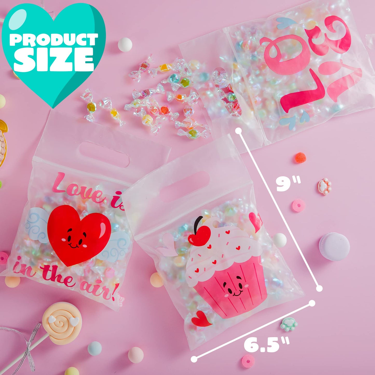 36 Pcs Valentine's Day Cellophane Gift Bag, Candy Bag with 6 Valentine’s Themed Designs for Kids Party Favor, Classroom Exchange Prizes,Valentine’s Goody Bag