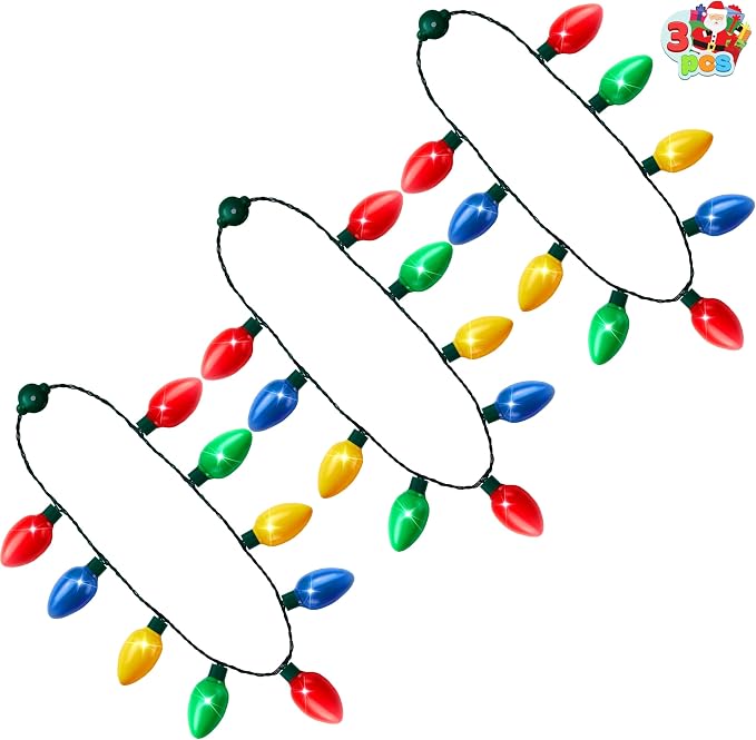 Joyfy 3 Packs Christmas Necklace LED Light Up Necklaces 9 Bulbs LED Holiday Party Favor Costume Accessories for Christmas Xmas Favor Party Supply