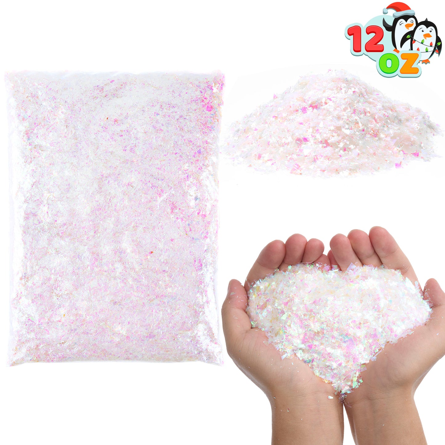 SYNCFUN 12 Oz Christmas Twinkles Snow, Plastic Artificial Snowflakes for Christmas Tree Decoration, Bling Snow Scenes, Xmas Party Favors Decor, Holiday Supplies, Winter Displays, Fake Snow Crafts
