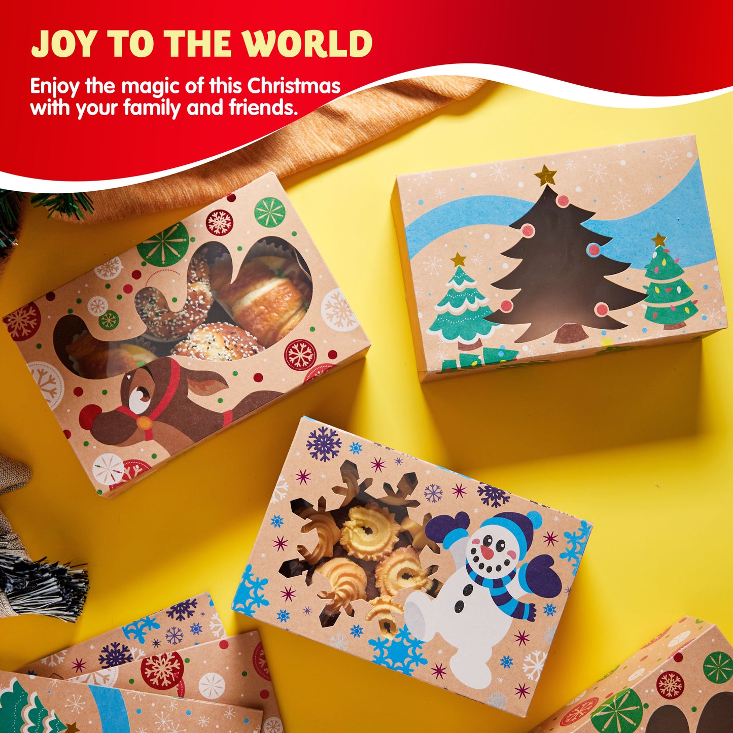 Joyfy 24 Pcs Christmas Bakery Treat Cookie Boxes for Doughnut, 8.75" x 5.35" x 2.75" Brown Kraft Cookie Boxes for Holiday Pastries, Cupcakes, Brownies, Gift Giving
