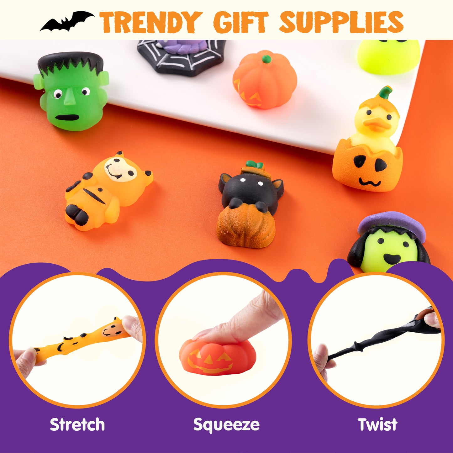 Syncfun 28 Pcs Halloween Mochi Squishy Toys,Squishy Toys for Kids,Halloween Classroom Favors Prizes Party Favors,Claw Machine Filler for Kids,Stress Relief Toys