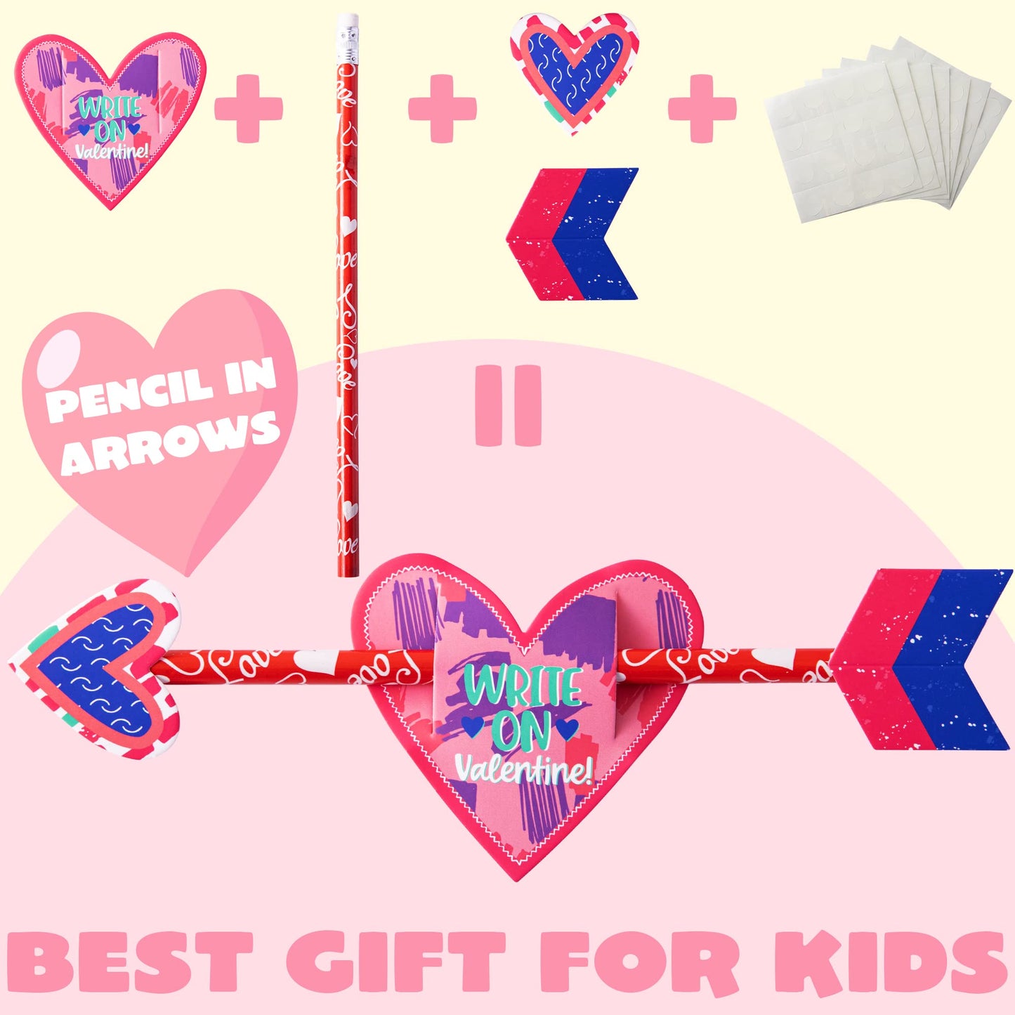 36 pack Valentines Day Cupid's Arrow Pencil Set with Gift Cards for Valentine Classroom Exchange Prizes Party Favors