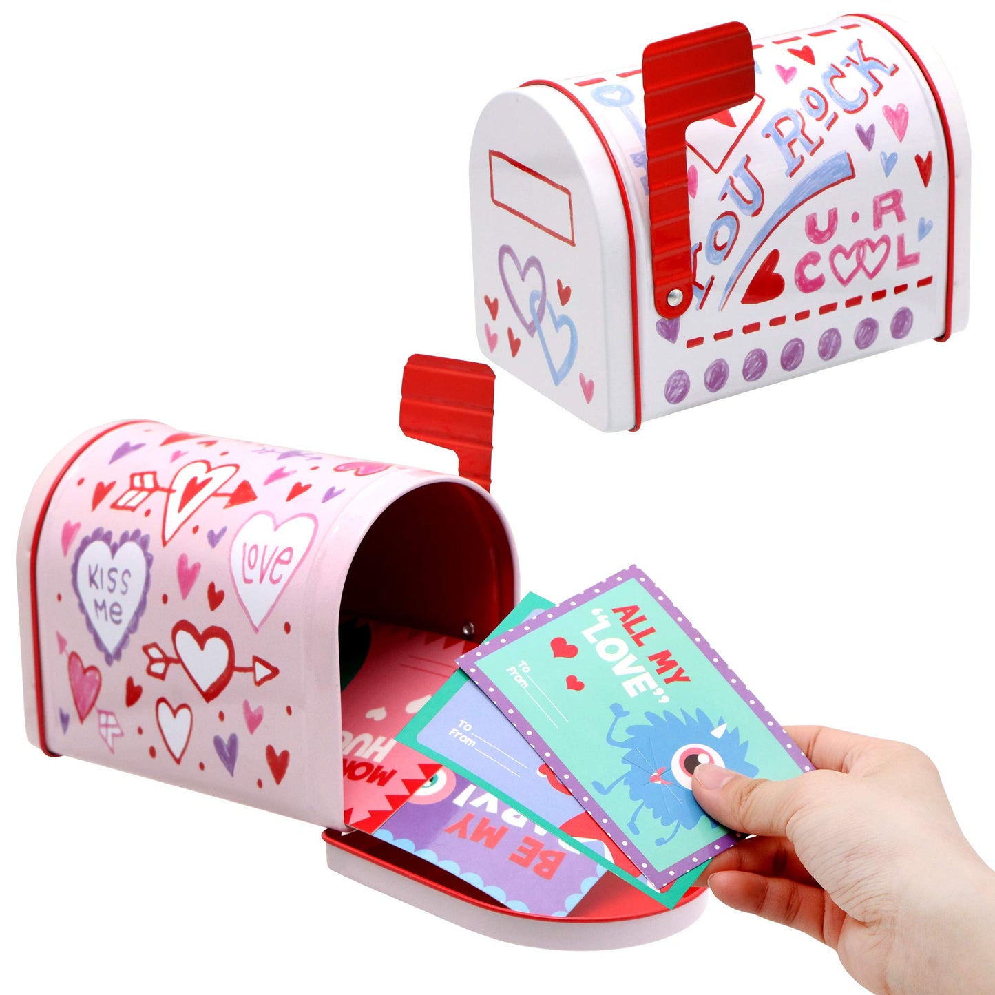 3 Packs Valentine Tin Mailbox for Valentine Party Favors, Classroom Prize Supplies, Valentine’s Greeting Cards, Valentine Exchange Gifts