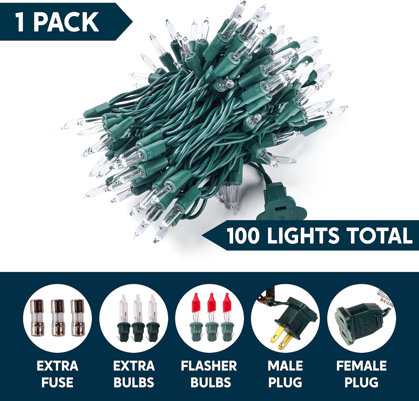 SYNCFUN Clear Christmas Lights,21.5FT 100-Count Led Warm White Christmas String Lights,Connectable Green Wire Xmas Tree Lights for Indoor Outdoor Christmas Decorations Holiday Party Decor