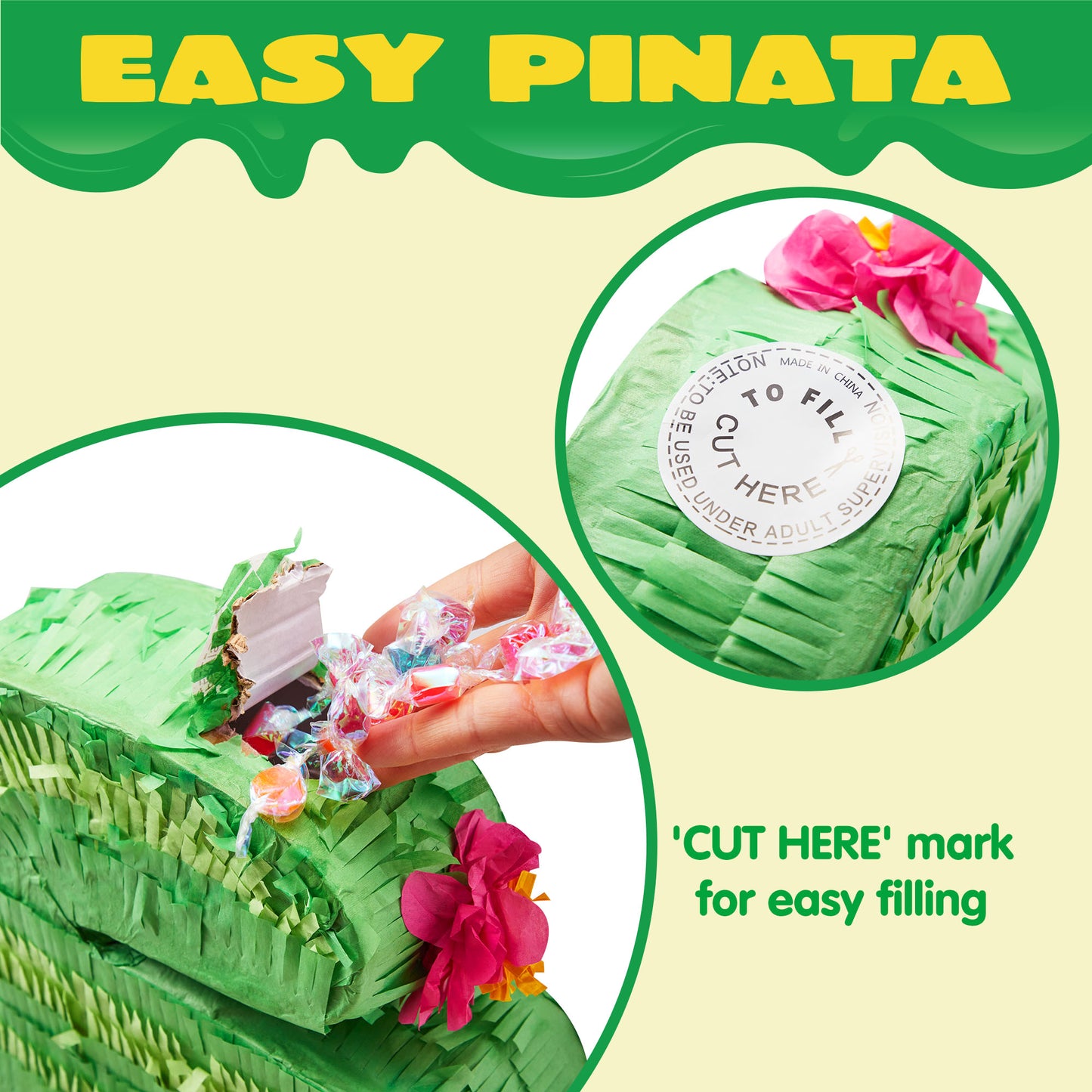 SYNCFUN Cinco De Mayo Cactus Pinata for Birthday Party 16.75"x 11.25"x 3" Kids Party Supplies for Fiesta Taco, Luau Event, Mexican Theme Decoration, Taco Tuesday Event