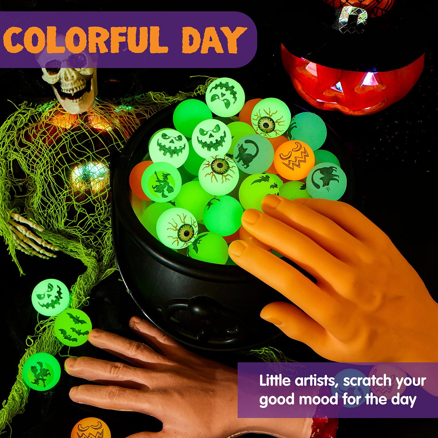 Joyfy 72 Pcs Halloween Bouncy Balls,20 Designs Glow in The Dark Bouncy Balls Halloween Toys for Kids,for Trick or Treaters,Halloween Goodies,Halloween Party Favors