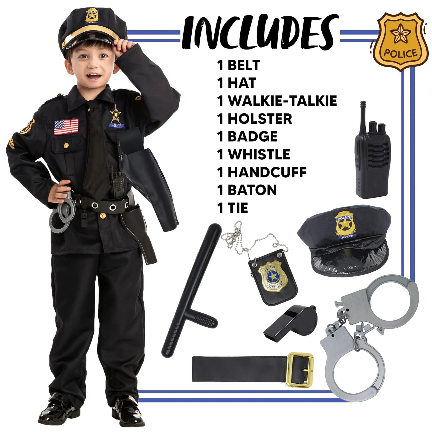 Syncfun Police Costume for Kids, Cop Costume Outfit Set for Halloween Role-playing