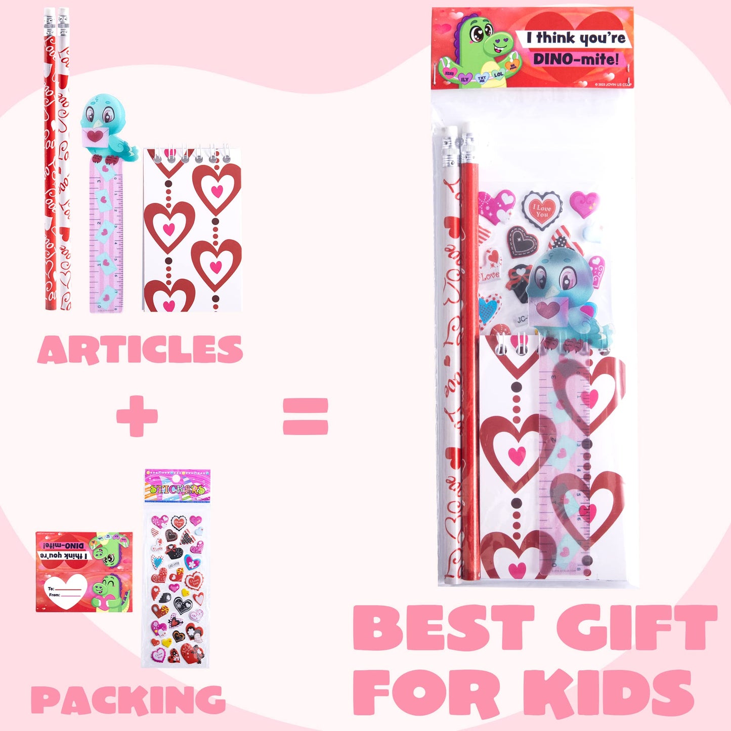 28 Packs Valentine's Day Stationery Set with Gift Card for Kids, Includes Pencils, Rulers, Notebook and Stickers for Valentine's Classroom Exchange Party Favors Supplies