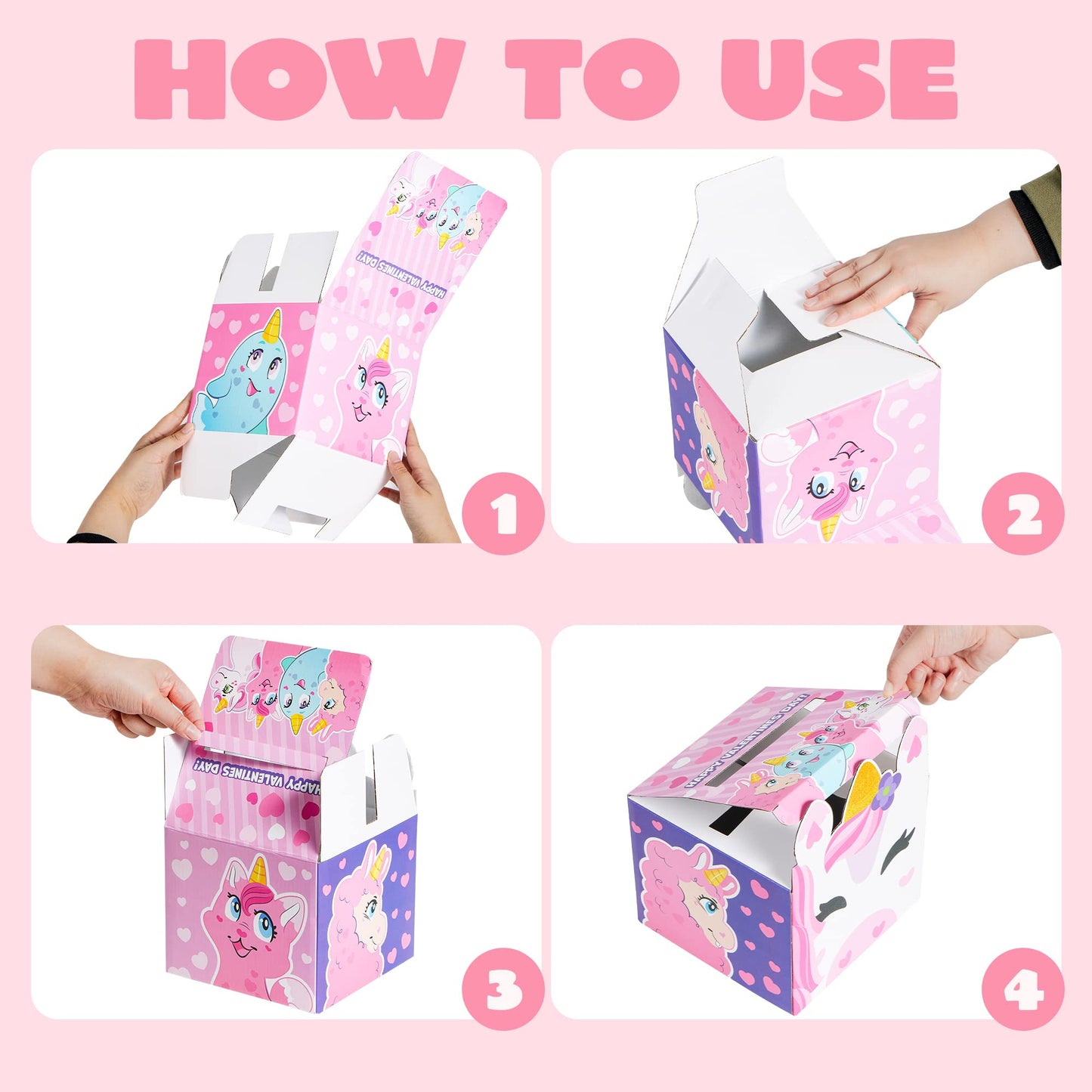 Valentine boxes Unicorn Classroom Mailbox with Cards for Kids Party Favor, Classroom Exchange Prizes Including 1 Unicorn Mailbox and 28 Valentine Cards