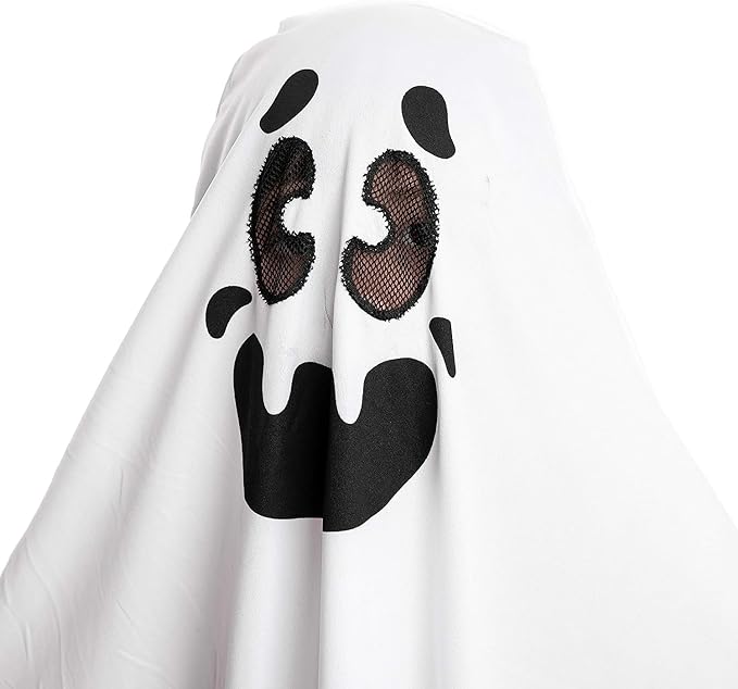 SYNCFUN White Ghost Costumes for Kids, Smile Ghost Costume with Pumpkin Basket for Halloween Spooky Trick-or-Treating Role Playing Cosplay 3-7 Years