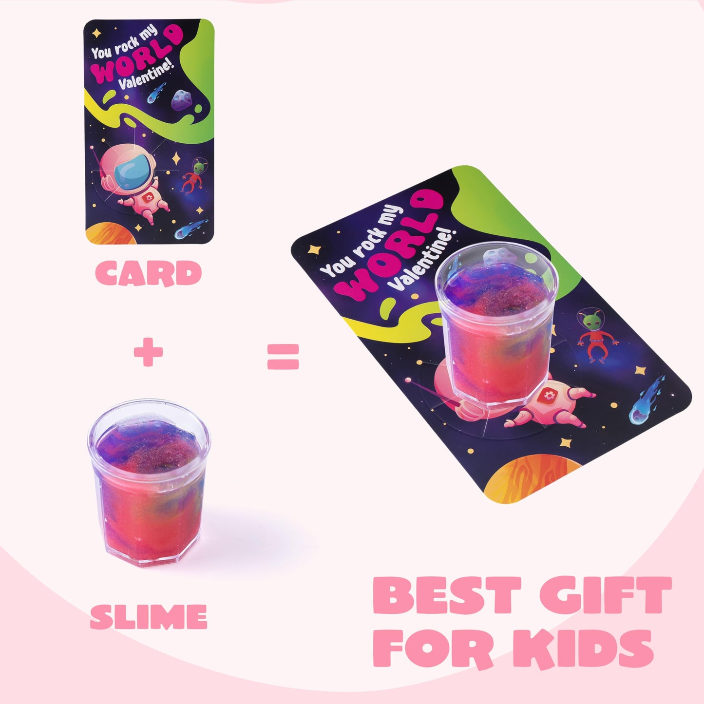 30 Pack Valentines Day Gift Cards with Galaxy Slime Stress Relief Fidget Toy for Kids Party Favor, Classroom Exchange Prizes,Valentine Exchange Gifts, Valentine’s Greeting Cards