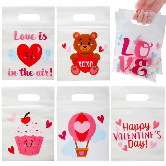 36 Pcs Valentine's Day Cellophane Gift Bag, Candy Bag with 6 Valentine’s Themed Designs for Kids Party Favor, Classroom Exchange Prizes,Valentine’s Goody Bag
