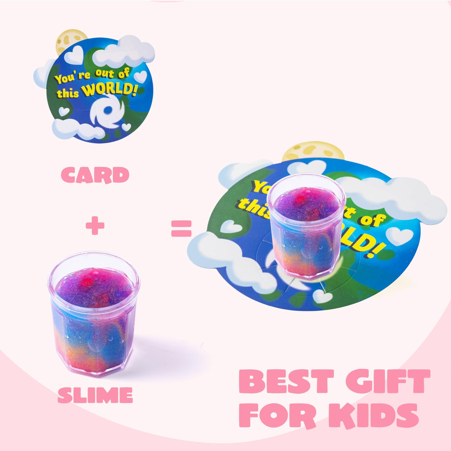 JOYFY 30Packs Valentines Galaxy Slime With Cards for Kids,Stress Relief Fidget Toy for Kids Valentines Class Exchange Cards,Valentines Party Favors