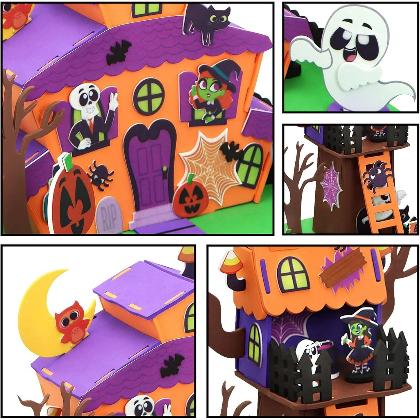 Joyfy 2 Pack Halloween Crafts for Kids,Pumpkin Foam Decorating Kits 3D Tree House and Pumpkin Haunted House,Halloween Party Supplies Arts and Crafts