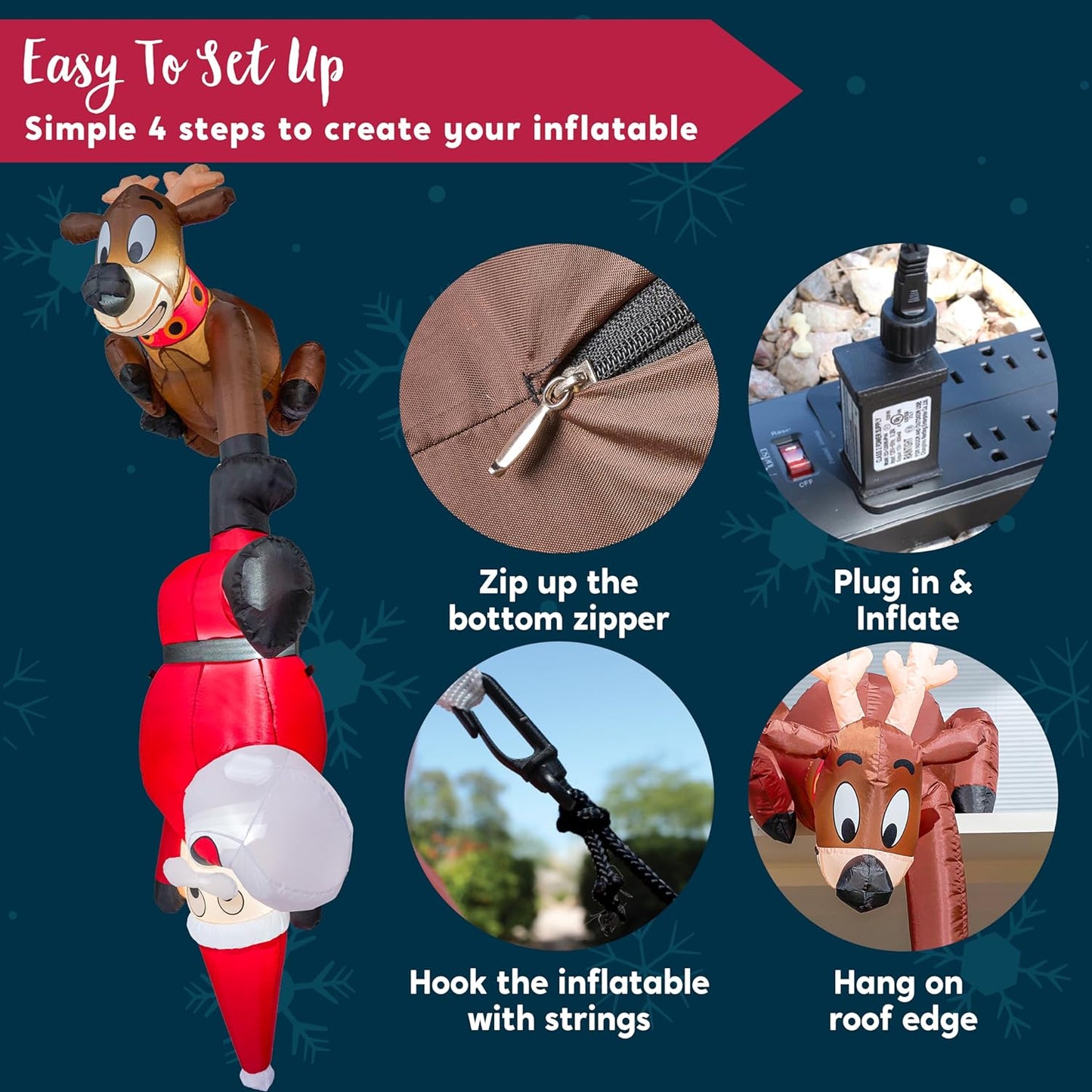 Joyfy 8 FT Christmas Inflatables Santa Outdoor Decorations,Christmas Reindeer and Climbing Santa Blow Ups Yard with Built-in LEDs for Holiday Party Garden Lawn Decor