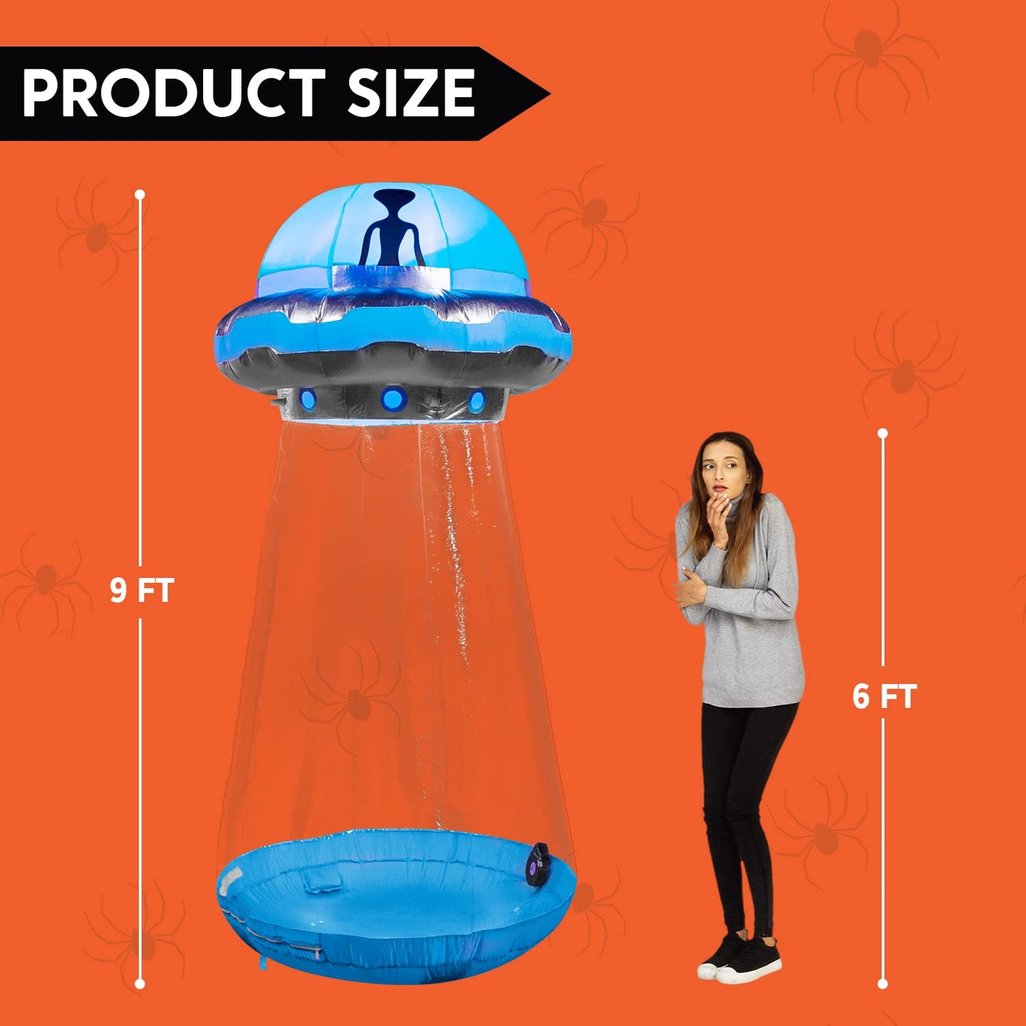 Joyfy 9 ft Halloween Inflatable UFO Alien Decoration with Built-in LEDs,UFO Halloween Decorations Outdoor Blow Up Yard Lawn Decoration
