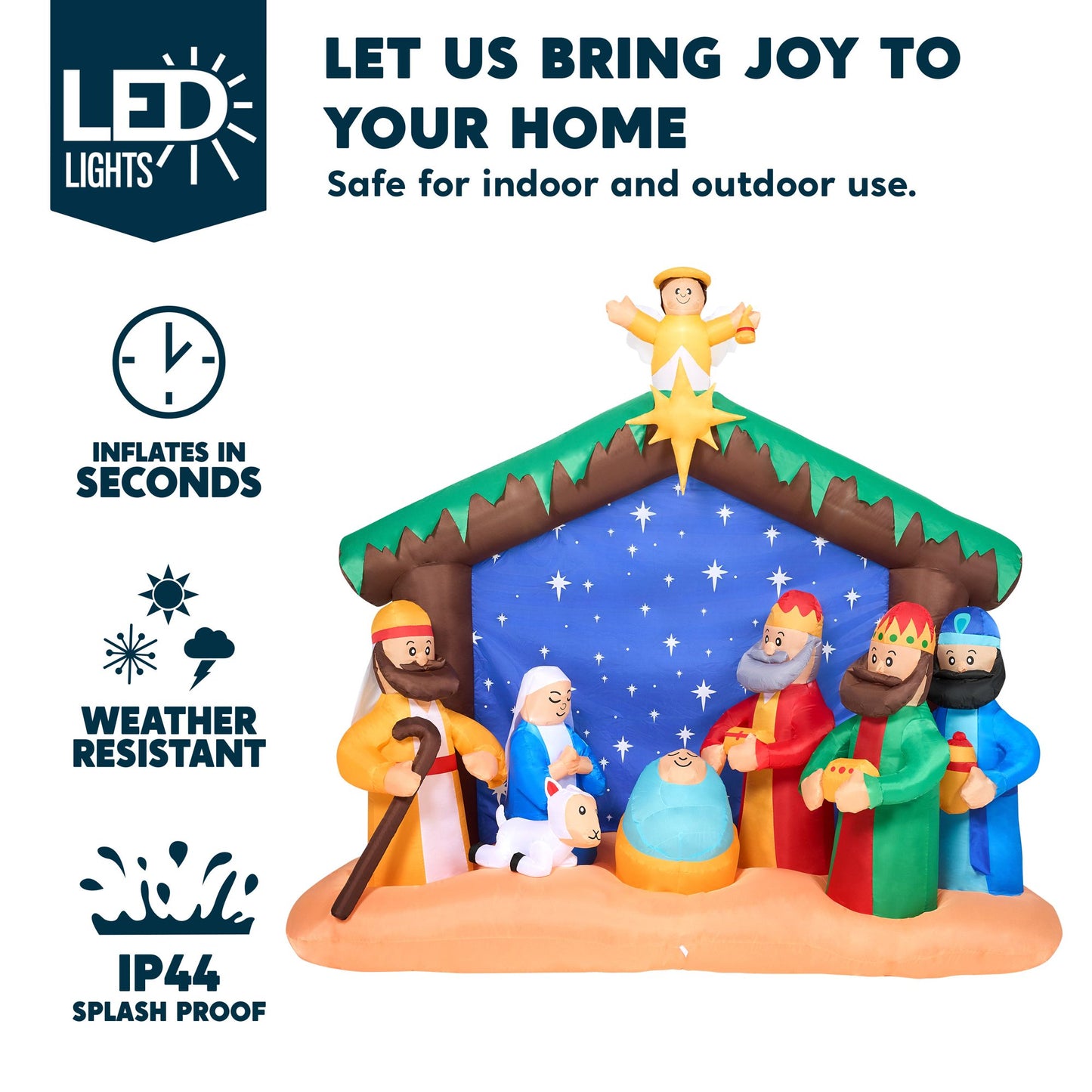 Joyfy 8 ft Christmas Inflatables Nativity Scene Outdoor Decorations,Christmas Nativity Set Blow Ups Yard with Built-in LEDs for Holiday Party Garden Lawn Decor
