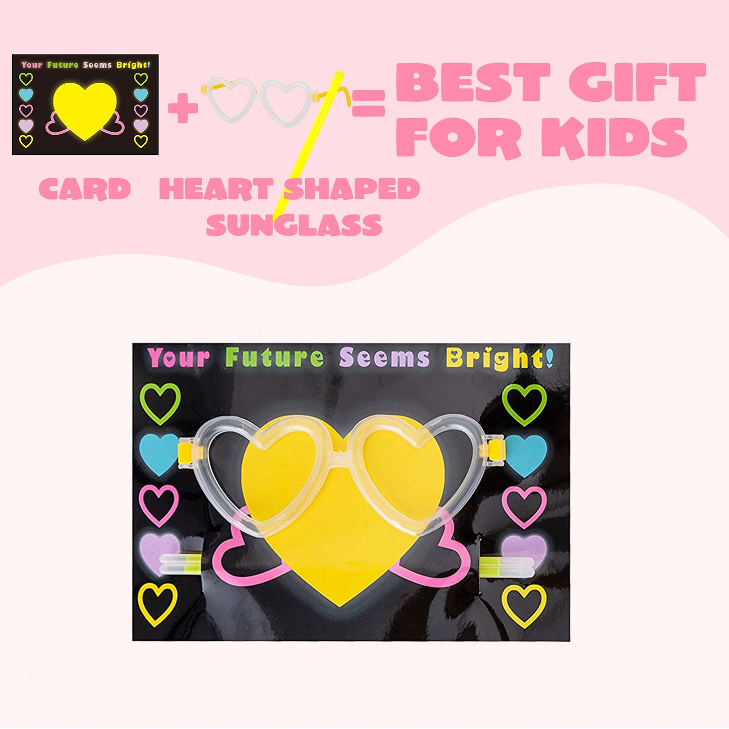28 Packs Valentines Day Gifts Cards, Valentine's Greeting Cards with Heart Shaped Glasses and Light-up Glow Sticks for Kids Valentine's Day Party Favor Classroom Exchange Prize Supplies