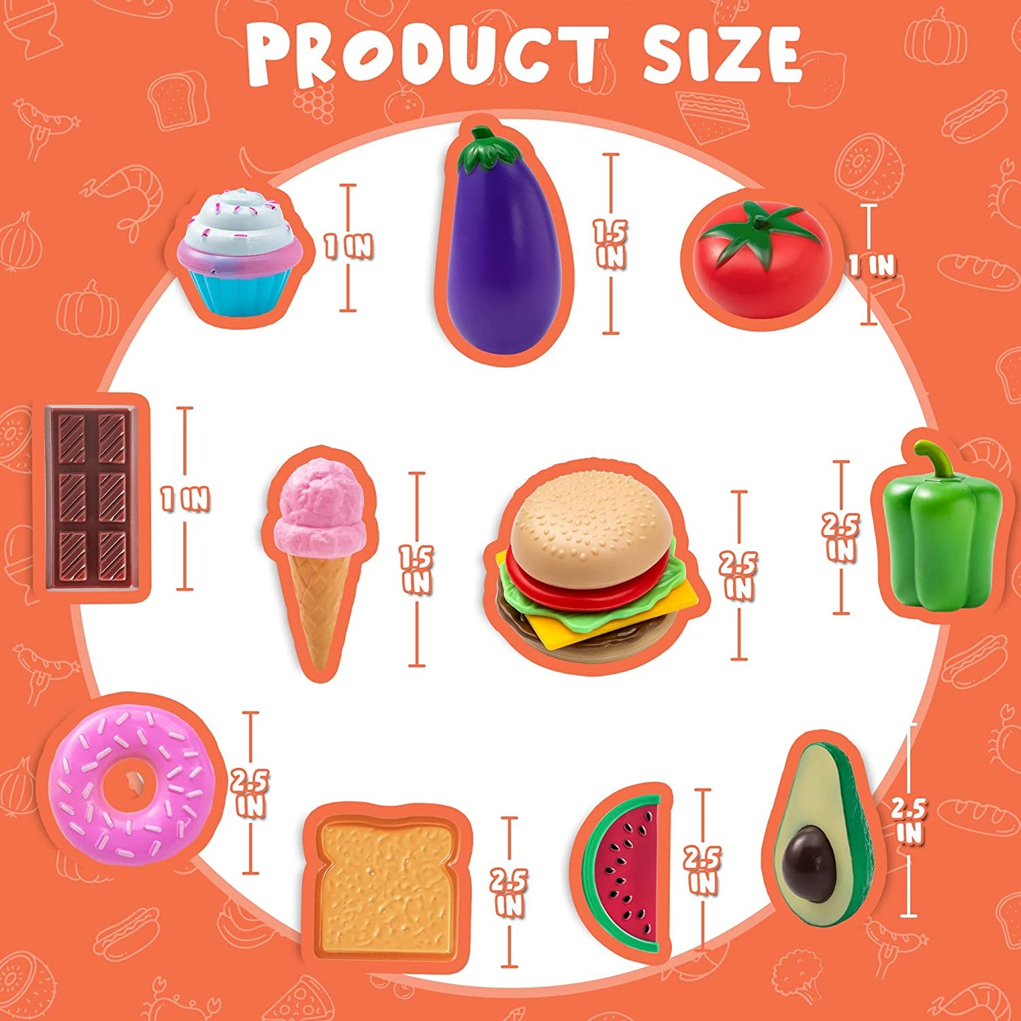 JOYIN 50 PCS Kids Plastic Play Food Toys, Fake Food, Pretend Kitchen Playset, Toddler Imaginative Development Toys, Fun Educational Game Accessories, Christmas Bithday Gifts Party Supplies