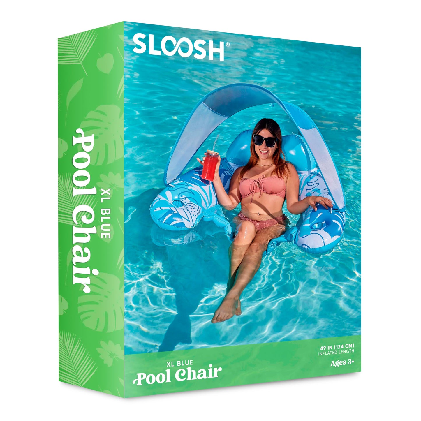 SYNCFUN Pool Float with Canopy, XL Pool Lounge Chairs with Cup Holders, Floating Pool Chair for Adults, Inflatable Pool Floatie with Headrest for Summer Pool Party