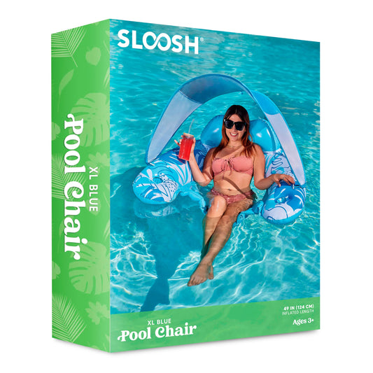 SYNCFUN Pool Float with Canopy, XL Pool Lounge Chairs with Cup Holders, Floating Pool Chair for Adults, Inflatable Pool Floatie with Headrest for Summer Pool Party